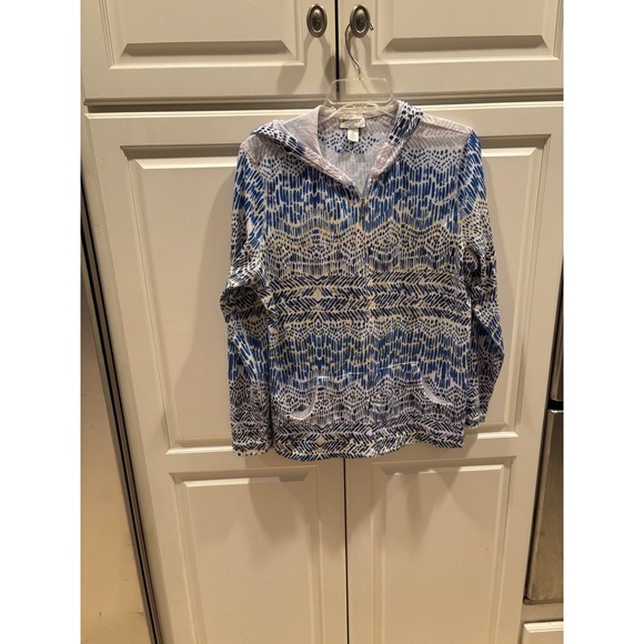 Zenergy by Chico's Tops - Zenergy by Chico's Blue Yellow Ikat Print Rhinestone Full Zip Hoodie Womens 2 L